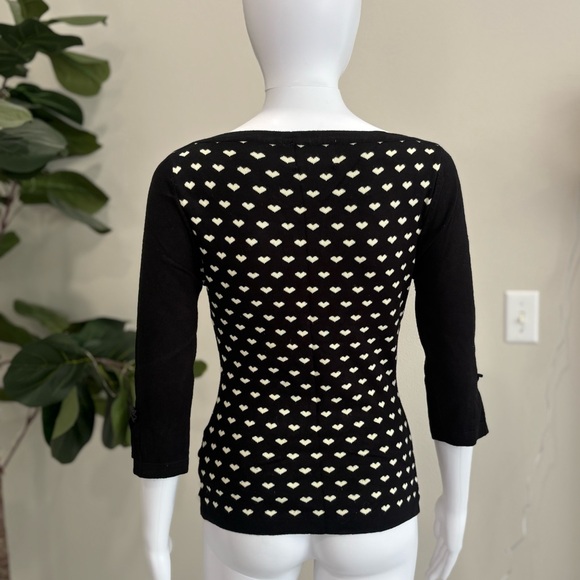 Vintage Banned Apparel Heart Sweater Womens Size Small 3/4 Bow Tie Boatneck - Picture 6 of 14